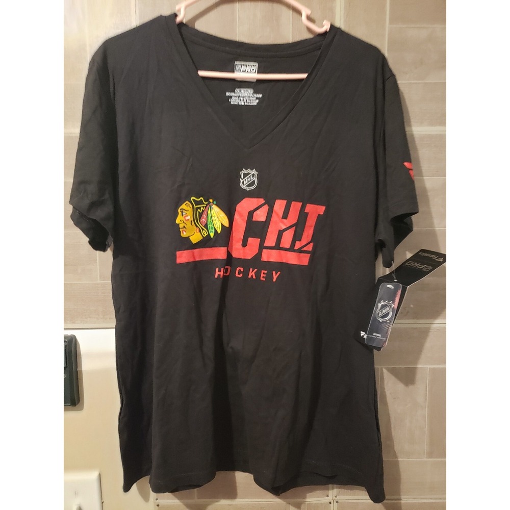 Womens Fanatics Chicago Blackhawks‎ Shirt Size XXL 2XL NHL New Black